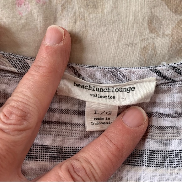 Beach Lunch Lounge Linen Blend Tank Folk Embroidered stripes gray Size Large - Picture 5 of 5